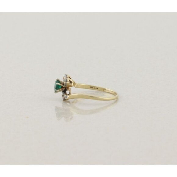 14k Yellow Gold Natural Emerald & Diamond Ring Size 8 1/2 - Picture 5 of 7